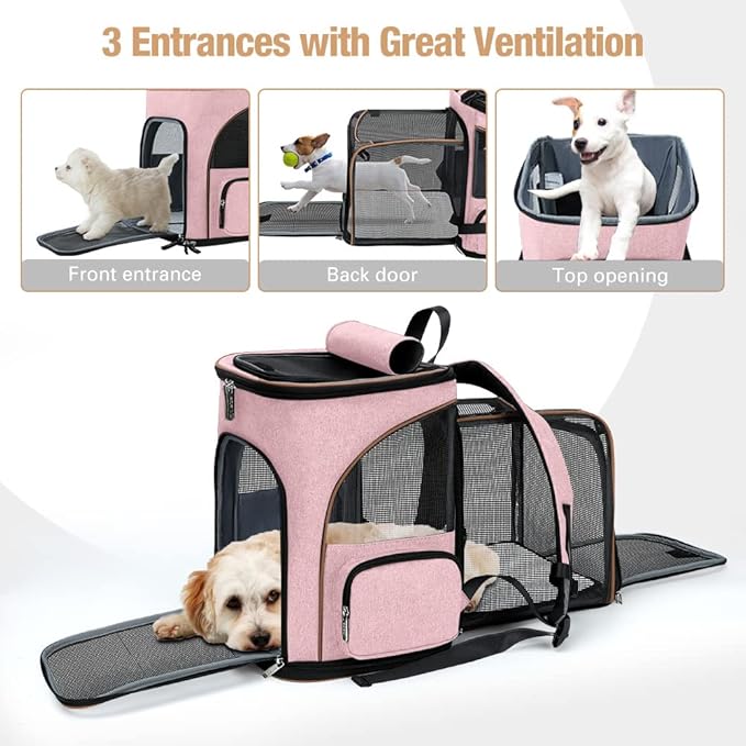 Lekereise Pet Carrier Backpack Expandable Cat Backpack Carrier for Small Dogs Large Cats Puppies, Dog Backpack Carrier for Hiking Travel Outdoor Hold Pets Up to 20 25 Lbs, Pink