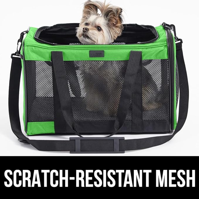 Gorilla Grip Airline Travel Cat Carrier Bag Up to 15 Lbs, Breathable Mesh Collapsible Pet Carriers for Medium Cats, Small Dogs, Puppies, Portable Kennel with Soft Washable Waterproof Pad, Light Green