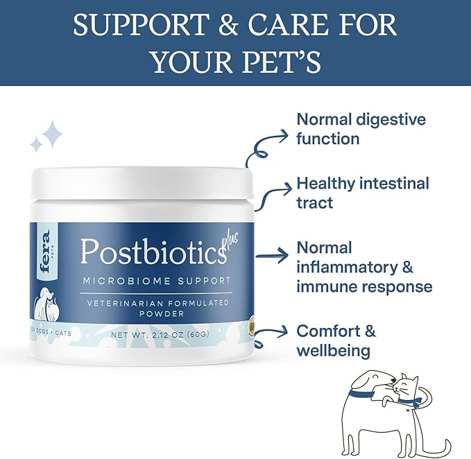 Fera Pets Postbiotics Plus for Dogs– Vet Created Dog Prebiotics & Postbiotics Supplement for Your Pet’s Digestive Health & Immune Support – 120 Scoops