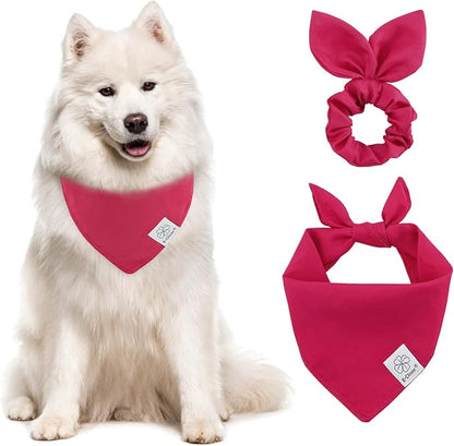 E-Clover Dog Bandanas & Matching Scrunchie-Solid Color Dog
