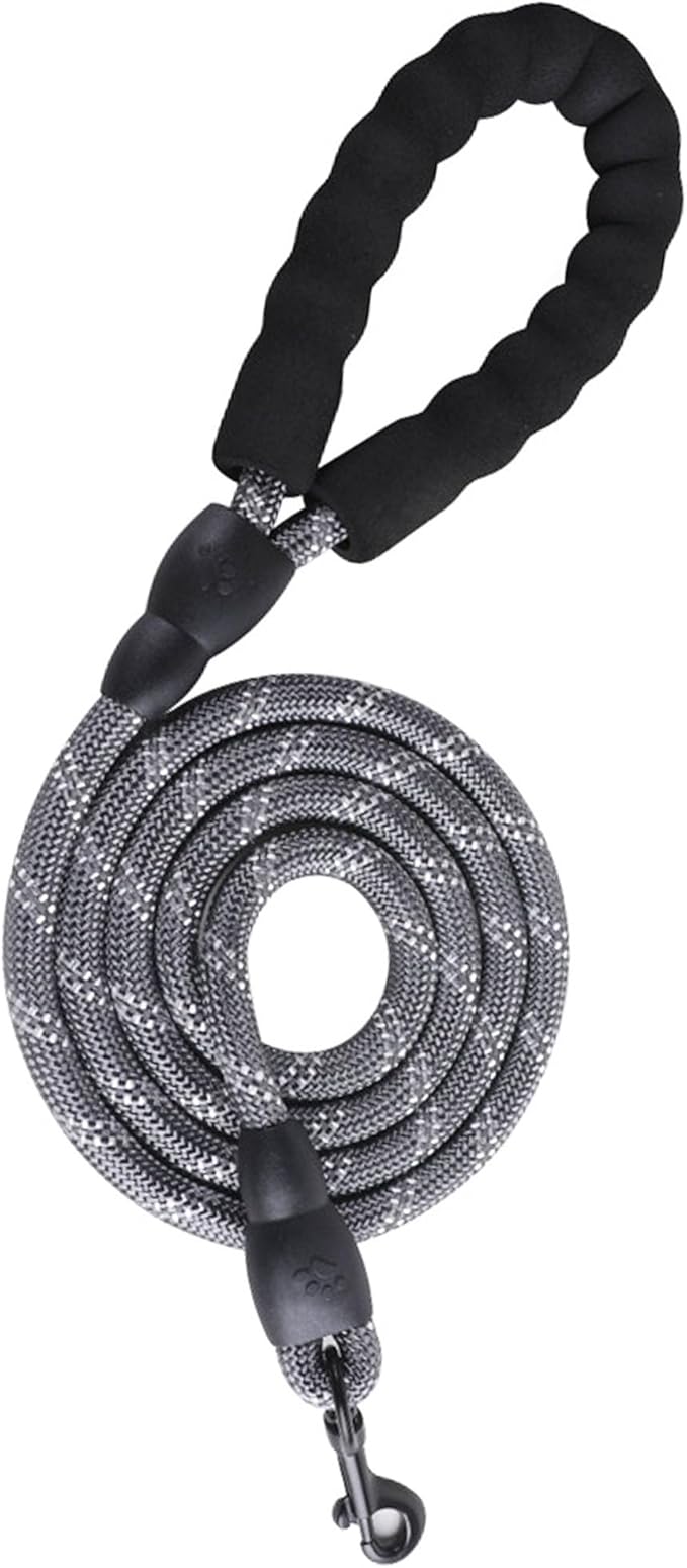PETANK Rope Dog Leash 4 FT with Comfortable Padded Handle and Highly Reflective Threads for Small Medium Dogs (Gray 4FT*1/2")