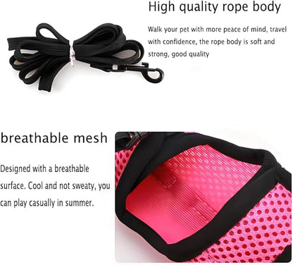 Rabbit Harness and Leash Set, Bunny Leash Vest Mesh Eescape Proof Walking Training for Small Animal Pets Rat Hamster Squirrel Ferret Guinea Pig Bunny,Hot Pink L