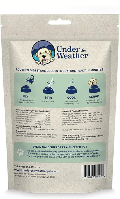 Under the Weather Easy to Digest Bland Diet for Sick Dogs - Always Be Ready - Contains Electrolytes - Gluten Free, All Natural, Freeze Dried 100% Human Grade Meats - Hamburger, Rice & Bone Broth