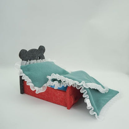 Felt Hamsters Bed, Small Animal Bed with Soft Mat, Small Pets Gift for Small Chinchilla Hamsters Hiding Sleeping(Red)