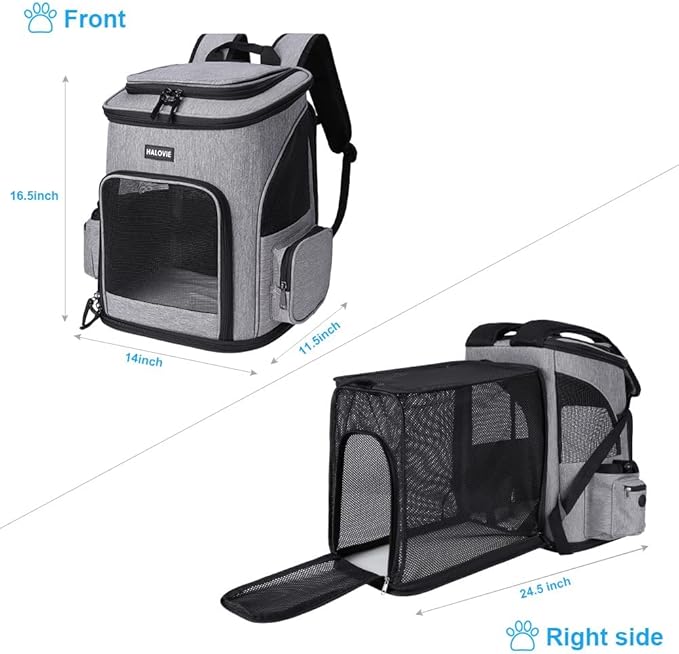 HALOVIE Pet Carrier Backpack Expandable for Cats Dogs Under 18 LB, Breathable Mesh Cat Backpack Carrier Bag, Foldable Dog Backpack Carrier for Small Dogs Rabbits Puppies