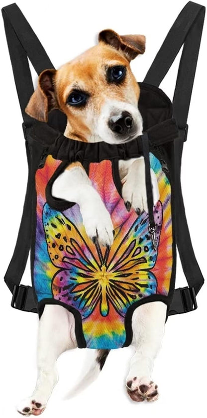 Tie Dye Butterfly Design Dog Carrier Backpack,Small Medium Dog Cat and Puppies Front Chest Carrier Bag for Hiking Camping Travel Sling Bag,L