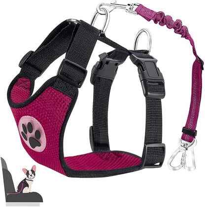 Lukovee Dog Seat Belt for Car, Adjustable Dog Car Harness for Large Medium Small Dogs, Soft Padded & Breathable Mesh Dog Seatbelt with Car Strap and Carabiner(Rose Double Clip,Large)