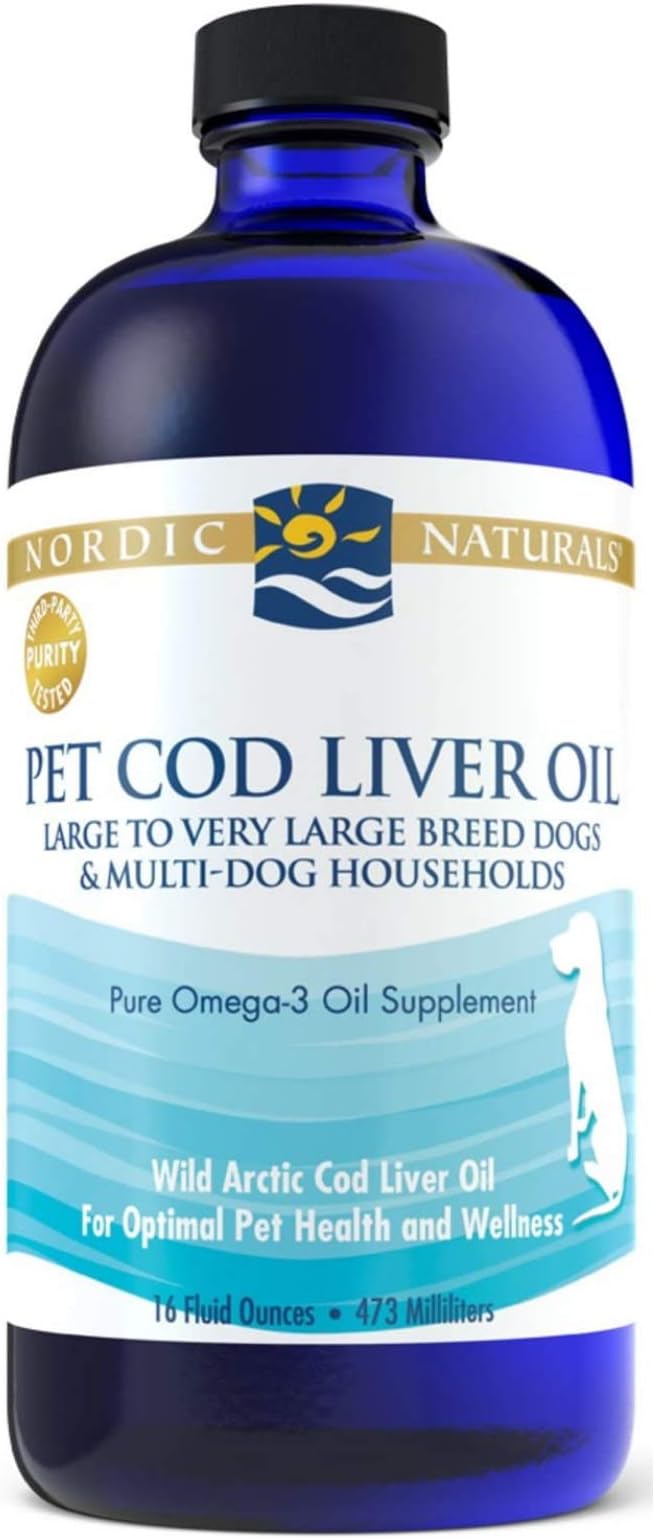 Nordic Naturals Pet Cod Liver Oil, Unflavored - 16 oz - 1104 mg Omega-3 Per Teaspoon - Fish Oil for Dogs with EPA & DHA - Promotes Skin, Coat, Joint, & Immune Health