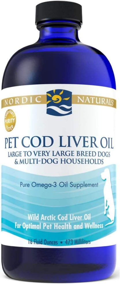 Nordic Naturals Pet Cod Liver Oil, Unflavored - 16 oz - 1104 mg Omega-3 Per Teaspoon - Fish Oil for Dogs with EPA & DHA - Promotes Skin, Coat, Joint, & Immune Health