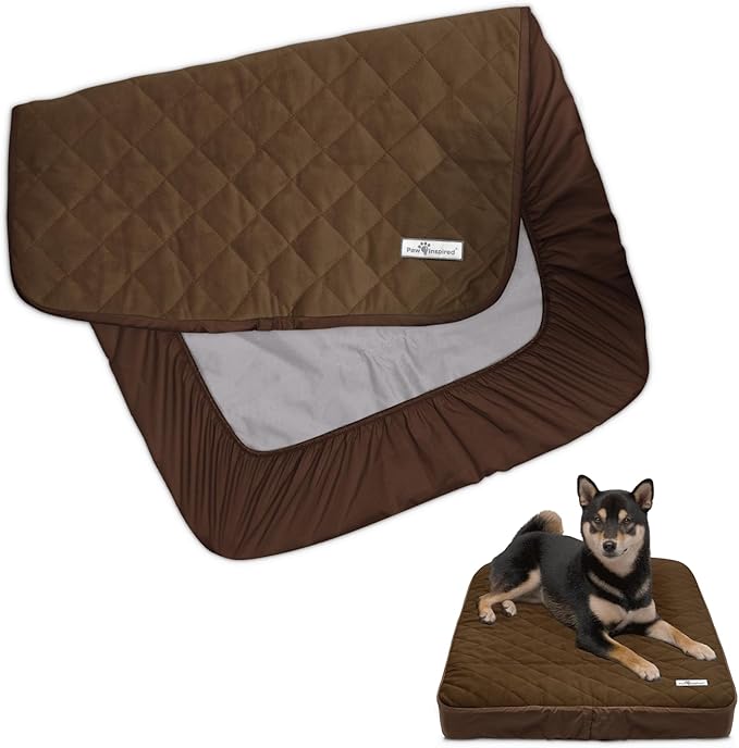 Paw Inspired Waterproof Fitted Cover for Dog Bed | Washable Bed Protector for Dog Mattress | Removable Replacement Cover Ideal for 36-Inch Pet Bed (Dark Brown)