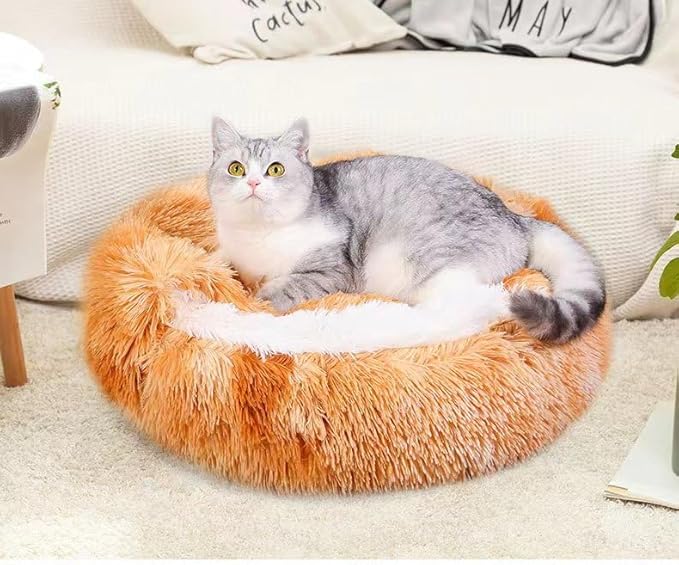 Cat Bed Round Fluffy Hooded Cat Bed Cave