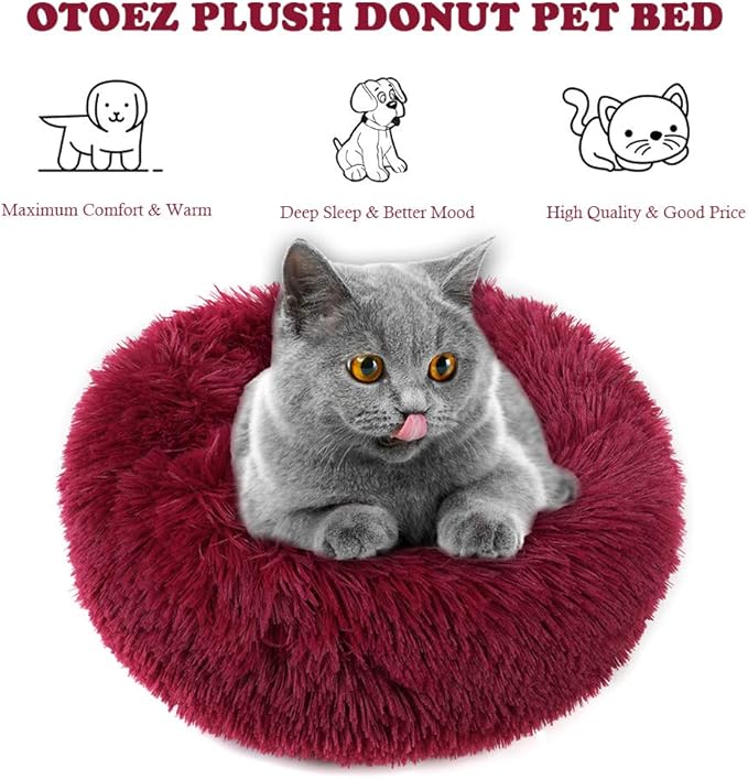 otoez Round Donut Dog Bed for Small Dogs (23.6", Dark