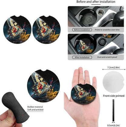 3D Splashing Butterfly 13 PCS Car Seat Cover Artistic Morpho Full Set Front Back Seat Covers Butterflies Art Steering Wheel Cover