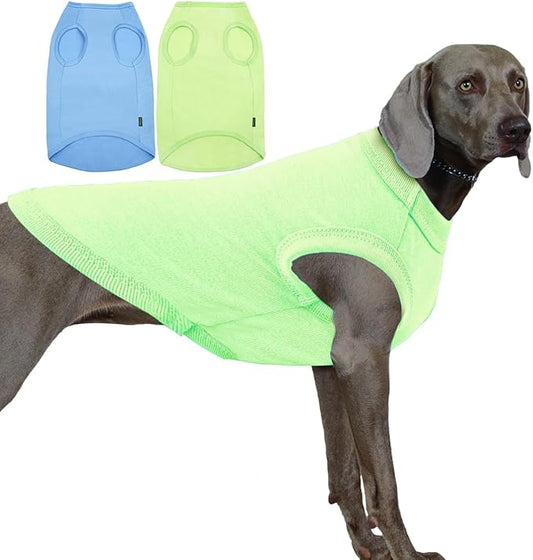 Dog Lightweight Shirts,Solid Cool T-Shirt,Large Dog Shirt,Sleeveless Blank Clothes,Summer Costumes,2 Pack,L Blue Green