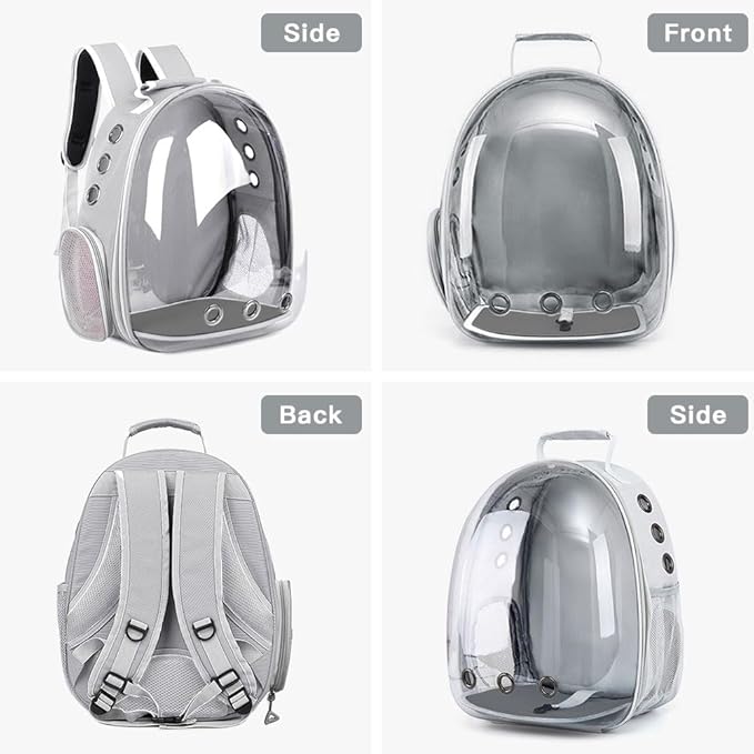 Pet Backpack Carrier with Harness Backpack with Bubble Clear Front for Cats, Small Dogs, Bunnies etc with Harness Included, Pet Carrier for Traveling, Walking, Hiking and Outdoor Activities