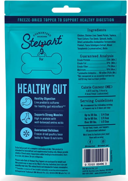 Stewart Freeze Dried Dog Food Topper, Healthy Gut, Chicken and Vegetable Recipe, 4 Ounce Pouch, Probiotics for Digestion