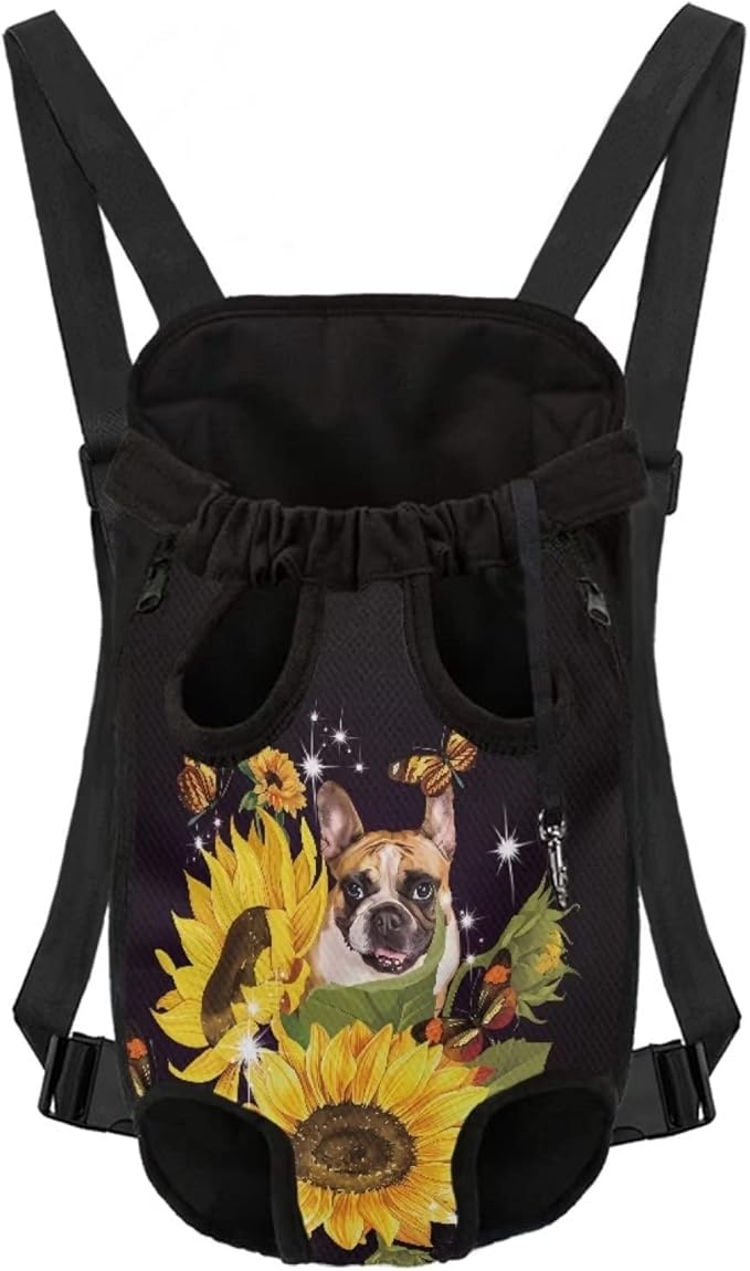 Sunflower Butterfly Print Cat and Dog Carrier Shoulder Straps Backpack with Adjustable Straps,Durable Sling Chest Bag for Pet Knapsack,Hands-Free,L