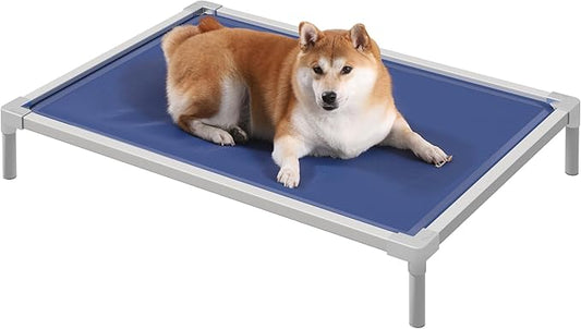 YITAHOME Cooling Elevated Dog Bed, Chew Proof Raised Pet Cot with Aluminum Frame, Breathable Textilene Mesh, Enclosed Edges, Non-Slip Feet, Durable Dog Bed for Indoors & Outdoors, Blue, 42 Inch