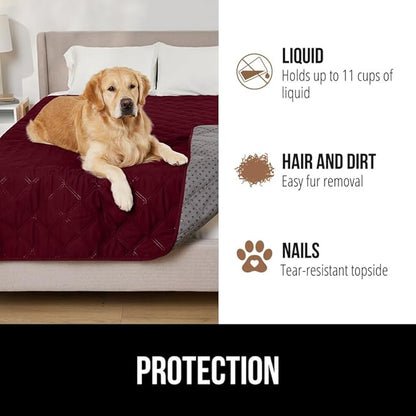 Gorilla Grip 100% Waterproof Dog Blanket 82x82, Pet Friendly Throw Essential for Large Pets, Dogs, Cats, Tear and Slip Resistant Leakproof Couch Cushion Protector Cover for Indoor Furniture, Burgundy