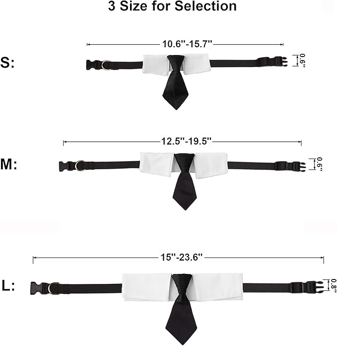 ADOGGYGO Adjustable Dog Neck Tie Collar Dog Collar with Black Necktie Wedding Formal Dog Collars for Small Dogs Pets (Small