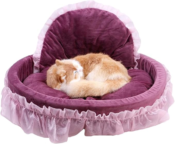 WYSBAOSHU Cute Princess Pet Bed with Removable Mat Dogs Cats Sofa (S, Purple)