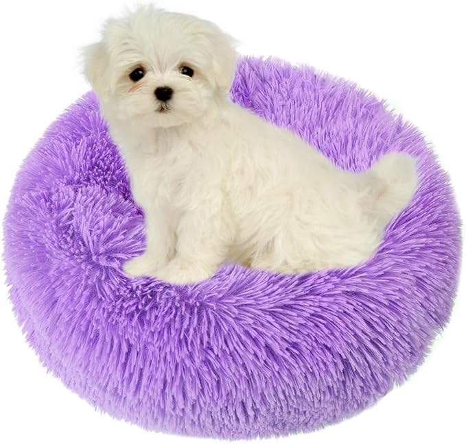 otoez Kitten Puppy Bed Extra Small XS Round Dog Cat Beds Anti Anxiety Plush Pet Calming Donut Bed with Non-Slip Waterproof Bottom (15.7", Purple)