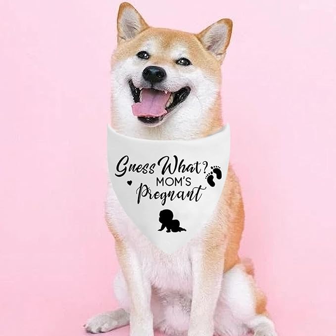 Pregnancy Announcement Dog Bandanas, Guess What? My Mom is Pregnant Reveal Scarf, Gender Reveal Photo Prop Pet Scarf Decorations Accessories, Baby Announcements Triangle Bandana for Dog Lovers, White