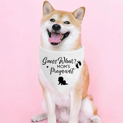 Pregnancy Announcement Dog Bandanas, Guess What? My Mom is Pregnant Reveal Scarf, Gender Reveal Photo Prop Pet Scarf Decorations Accessories, Baby Announcements Triangle Bandana for Dog Lovers, White