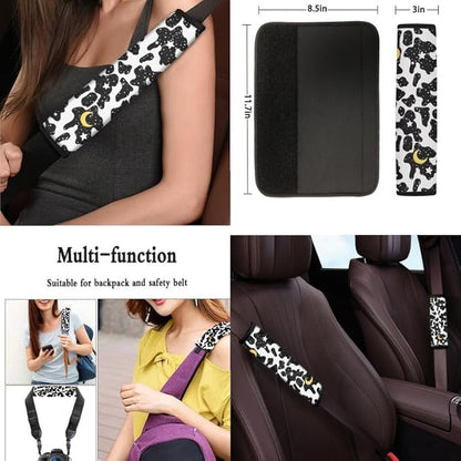 Polka Dot Moon Stars Car Seat Covers Set for Women Men Seat Belt Strap Cover