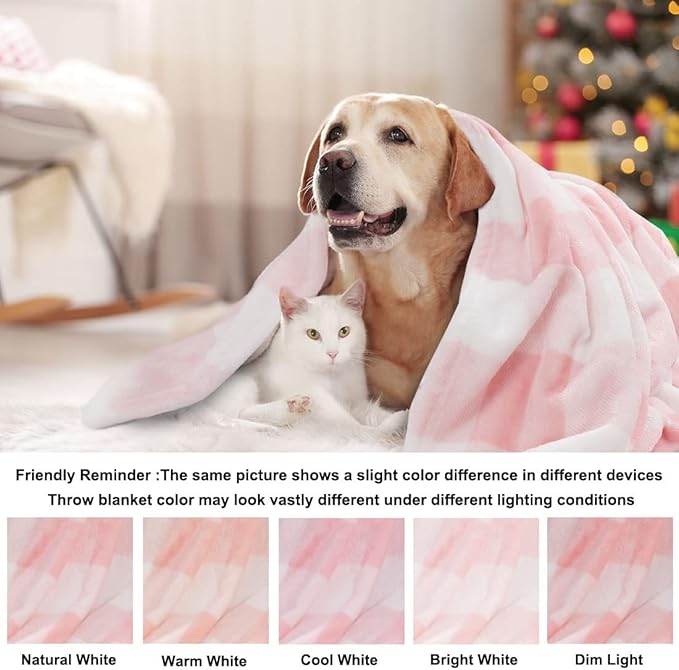 PiccoCasa Pet Dog Blanket, Flannel Fleece Puppy Blanket Plaid Plush Warm Rug Blankets for Small-Medium Dogs Cats Sleeping Mat, 30 x 40 Inches, Pink and White