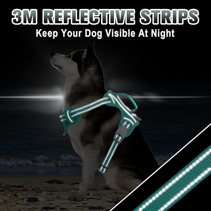BARKBAY No Pull Dog Harness Large Step in Reflective Dog Harness with Front Clip and Easy Control Handle for Walking Training Running with ID tag Pocket(Ocean Blue