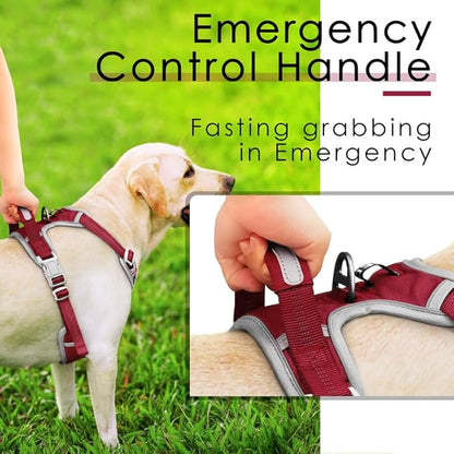 ThinkPet No Pull Harness Breathable Sport Harness with Handle-Dog Harnesses Reflective Adjustable for Medium Large Dogs,Back/Front Clip for Easy Control XL Dark Red