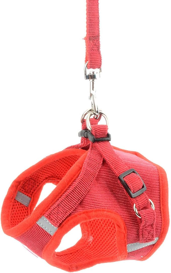 Zunea Small Dog Harness and Leash Set No Pull Adjustable Reflective Step-in Puppy Boy Girl Vest Harnesses Soft Corduroy Mesh Padded for Pet Dogs Cats Chihuahua Red S