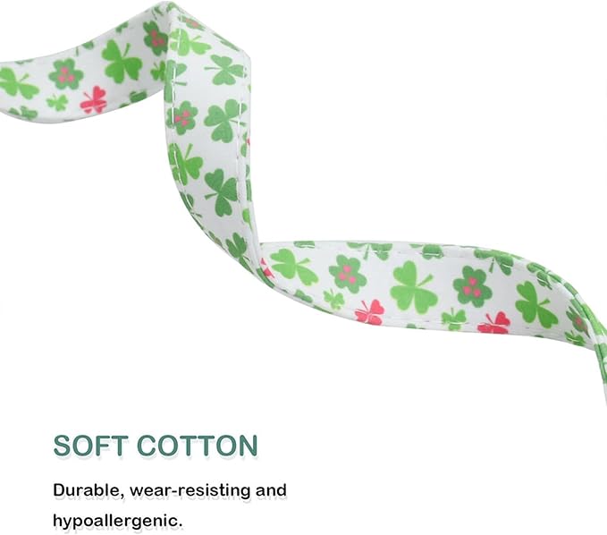 Cotton Dog Collar Metal Buckle Daisy Summer clover1, S(10-14in))