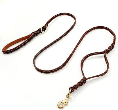 Guiding Star Double Handle Leather Dog Leash 6ft 6 Foot 5/8", Brown)