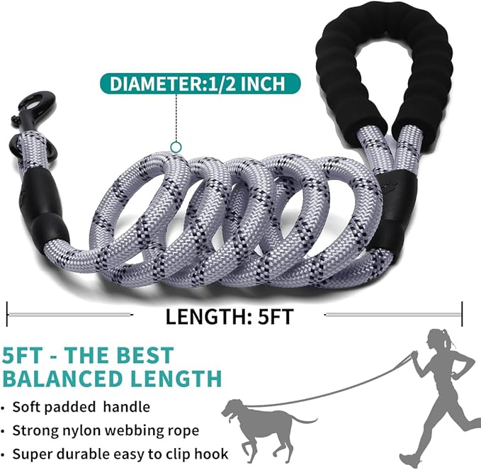 COOYOO Dog Leash 5/6 FT with Comfortable Padded