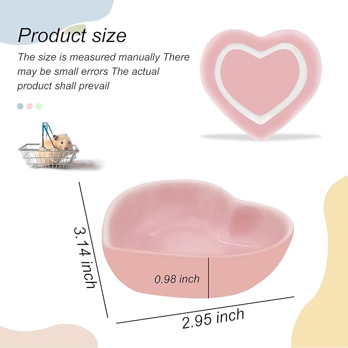 Ceramic Hamster Food Bowl, 1.2oz Durable Heart Hamster Water Dish for Hamsters/Birds/Snakes/Turtle, Easy to Wash and Prevent Tipping (Pink, 1pcs)