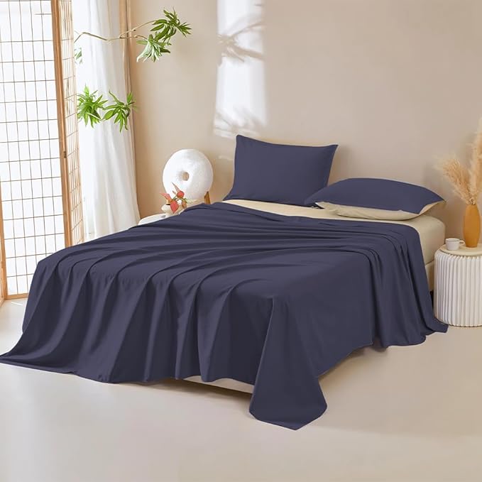 DUJUIKE Waterproof Bed Cover for Dog and Cats,Pet Hair Resistant Bed Sheet Cover, Protective Bed Liner Cover with 100% Waterproof Breathable Thin Fabric (Cal King/King 98 * 90 inch, Navy Blue)