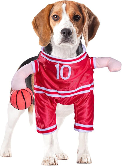 DELIFUR Dog Basketball Player Costume - Pet Halloween Costume Adjustable Funny Dress Up Sports Outfit Cosplay Clothes for Small Medium Dog Red (Basketball, Large)