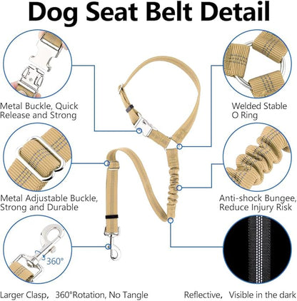 Plutus Pet Dog Seat Belt for Car Headrest, Reflective and Adjustable Restraint with Elastic Bungee for Safety, Vehicle Seatbelt Harness for Small Medium Large Dogs and Cats