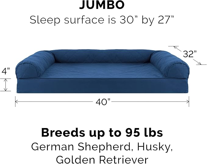 Furhaven Memory Foam Dog Bed for Large Dogs w/ Removable Bolsters & Washable Cover 95 lbs