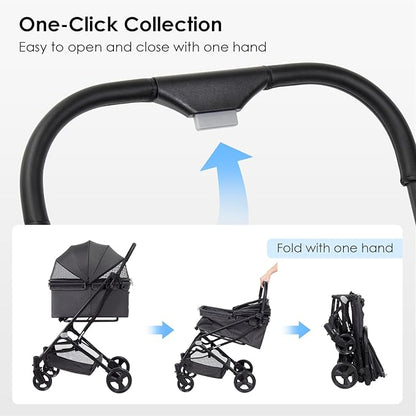 R4 Pet Stroller for Small Dogs & Cats 180° Canopy