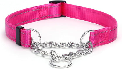 Martingale Dog Collar with Stainless Steel Chain and Leash Set 5FT Double