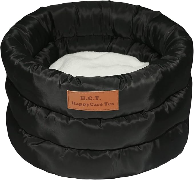 long rich Round Cushion Dog Cat Bed (16" x 16" x 10", Black)