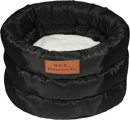 long rich Round Cushion Dog Cat Bed (16" x 16" x 10", Black)