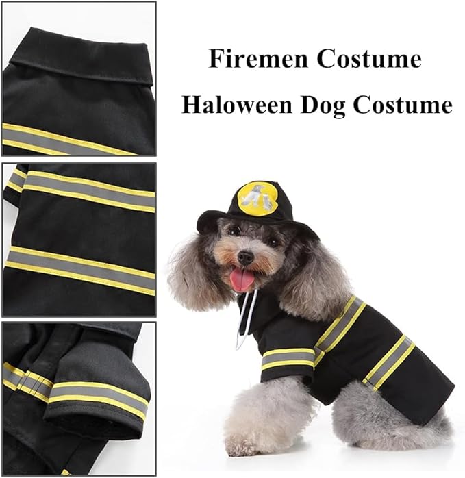 Firefighter Dog Costume Halloween Pet Fireman Costume, Dog Cosplay Costume for for Puppy Small Medium Large Dogs