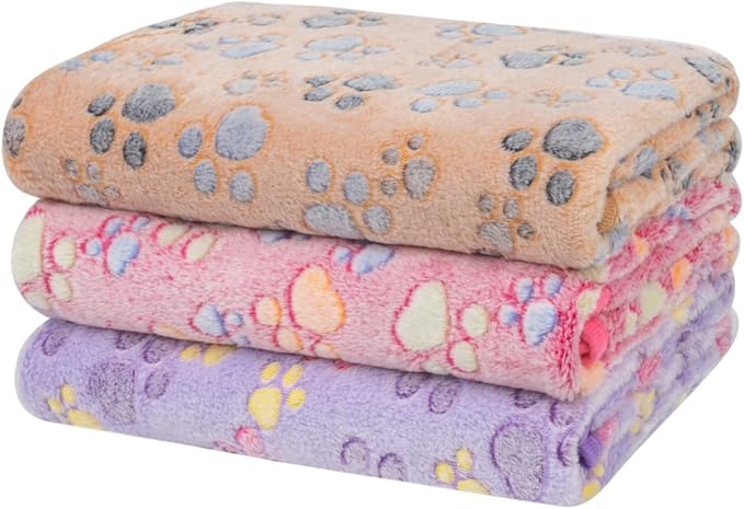 Dono 1 Pack 3 Dog Blankets, Soft Fluffy Fleece Pet Blanket Warm Sleep Mat Paw Print Design Puppy Kitten Throw Blanket Doggy Mat, Blanket for Dogs