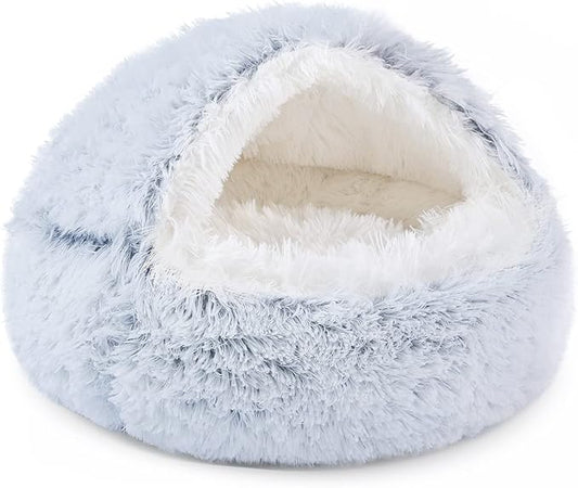NOYAL Dog Bed Round Hooded Plush Cat Cave