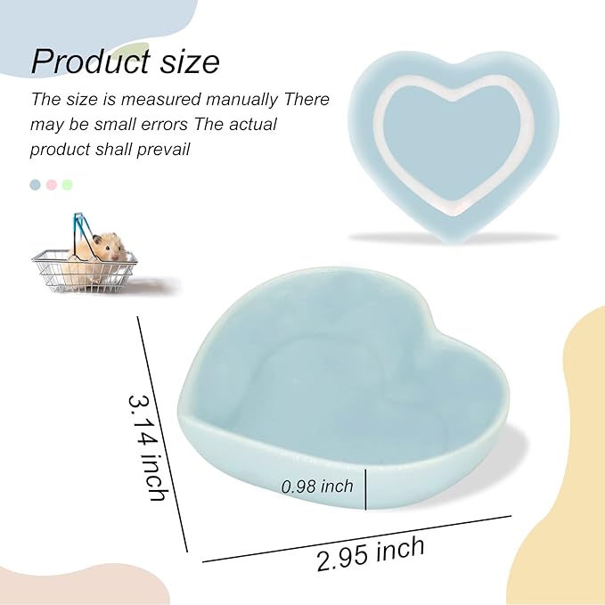 Ceramic Hamster Food Bowl, 1.2oz Durable Heart Hamster Water Dish for Hamsters/Birds/Snakes/Turtle, Easy to Wash and Prevent Tipping (Blue, 1pc)