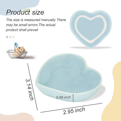 Ceramic Hamster Food Bowl, 1.2oz Durable Heart Hamster Water Dish for Hamsters/Birds/Snakes/Turtle, Easy to Wash and Prevent Tipping (Blue, 1pc)